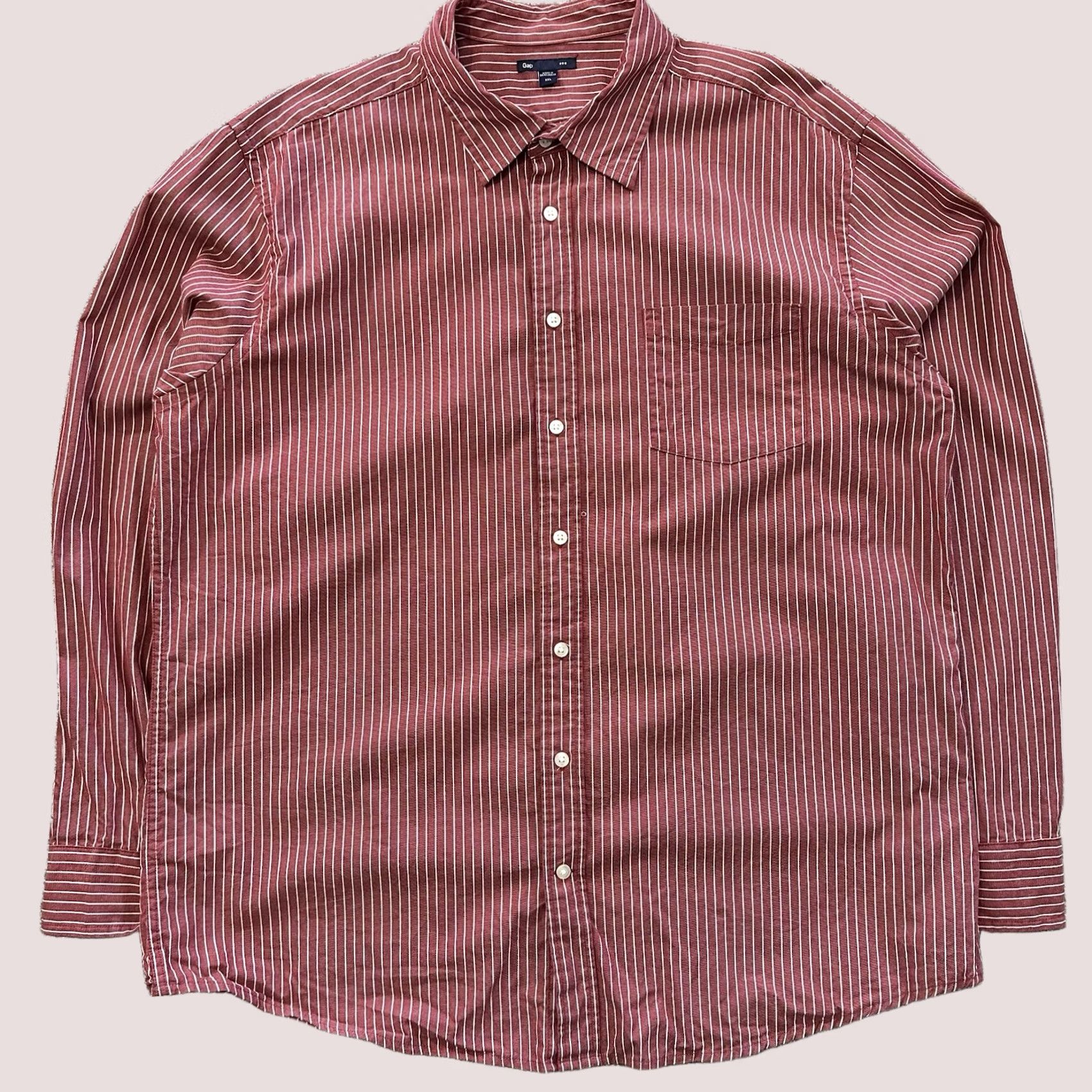Gap Gap Shirt Men 2XL Red Striped Button-Up Collared XXl Long Sleeve Casual Workwear Size US XXL / EU 58 / 5 - 1 Thumbnail