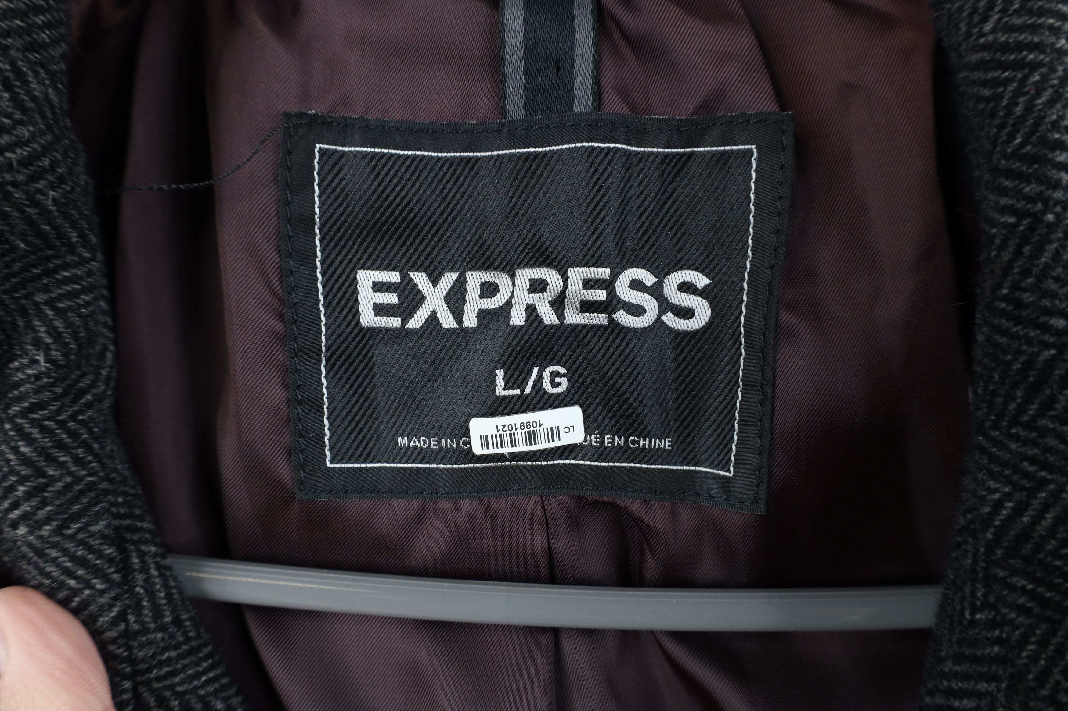 Express Express Herringbone Full Zip Overcoat Trench Jacket Gray Size US L / EU 52-54 / 3 - 7 Thumbnail