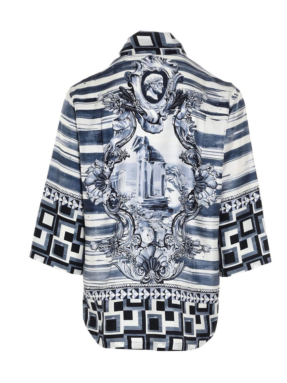 Dolce & Gabbana o1tko10825 Half-Sleeve Front-Tie Printed Shirt in Navy/White Size US M / EU 48-50 / 2 - 2 Thumbnail
