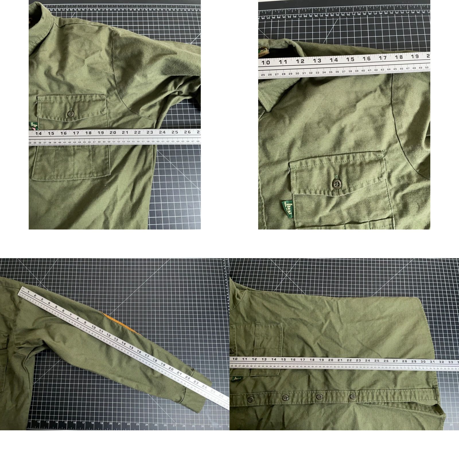 IDEA VINTAGE Ideal Shooting Shirt Men XL Green Brown Twill Canvas Shoulder Elbow Patches 80s USA Mens Size US XL / EU 56 / 4 - 8 Thumbnail