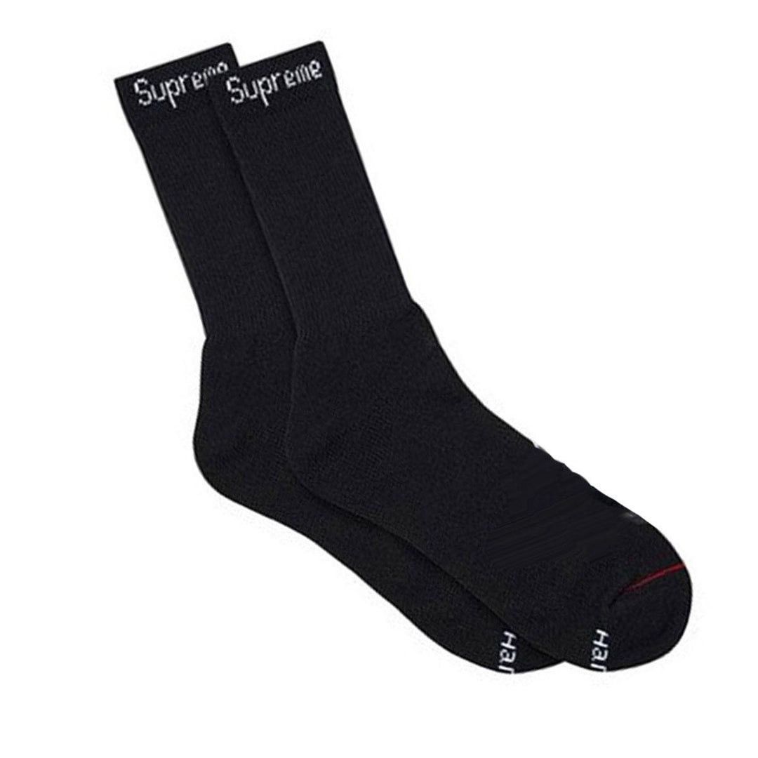 Hanes × Supreme SUPREME®/HANES® CREW SOCKS 4 PACK Black Cotton Blend Size ONE SIZE - 2 Thumbnail