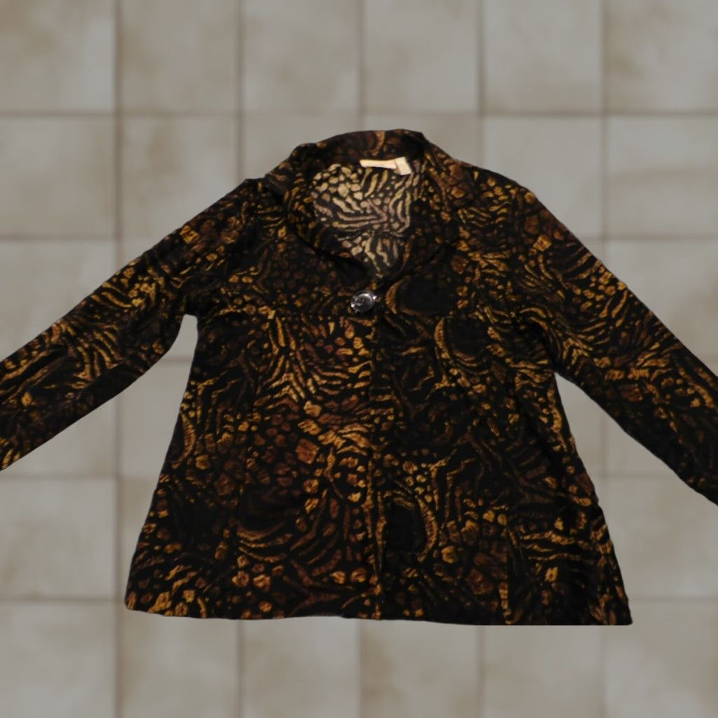 Vintage Choices Blouse Womens M Brown Crew Neck Pullover Stretch 3/4 Sleeve Floral Rayon Lyocell Button Casual Basic Regular Vintage No Size M / US 6-8 / IT 42-44 - 1 Thumbnail