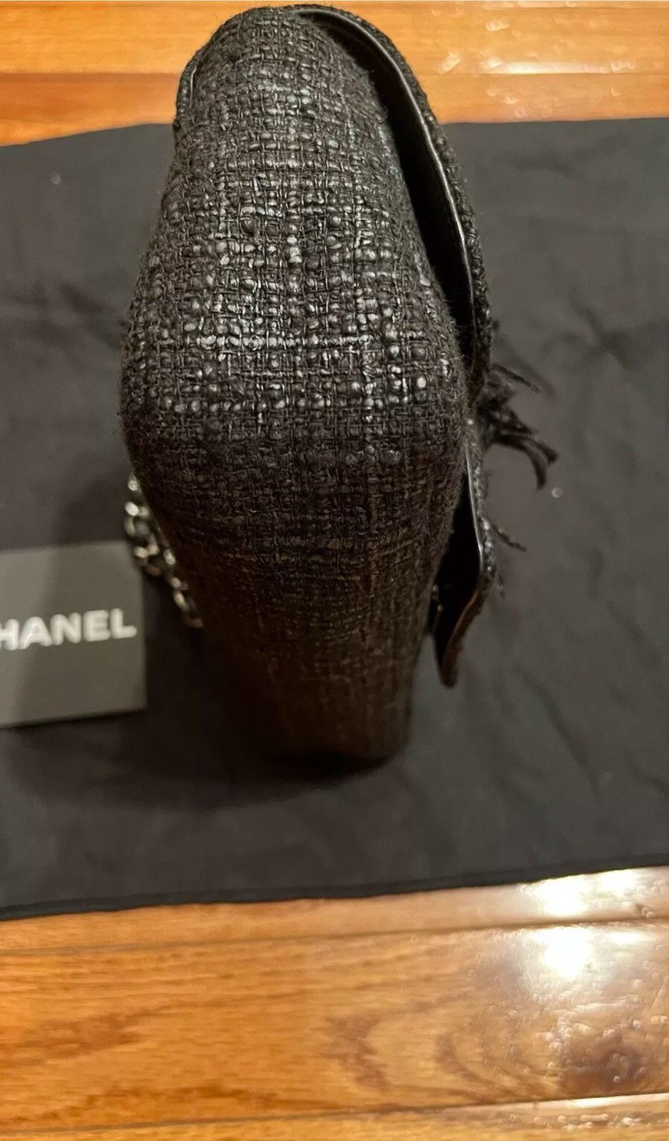 Chanel Chanel Vintage Tweed Fringle Flap Bag Black Rhinestone Size ONE SIZE - 4 Thumbnail