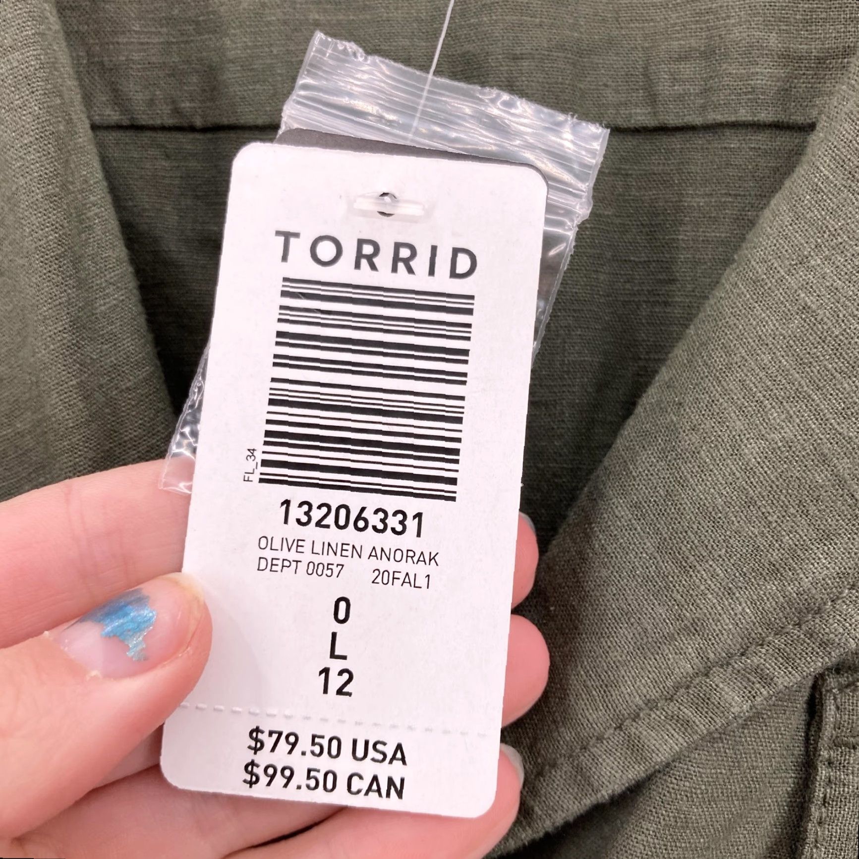 Torrid Torrid Jacket Womens 12 Olive Anorak Linen Blend Belted Utility Roll Tab Jacket Size XL / US 12-14 / IT 48-50 - 3 Thumbnail