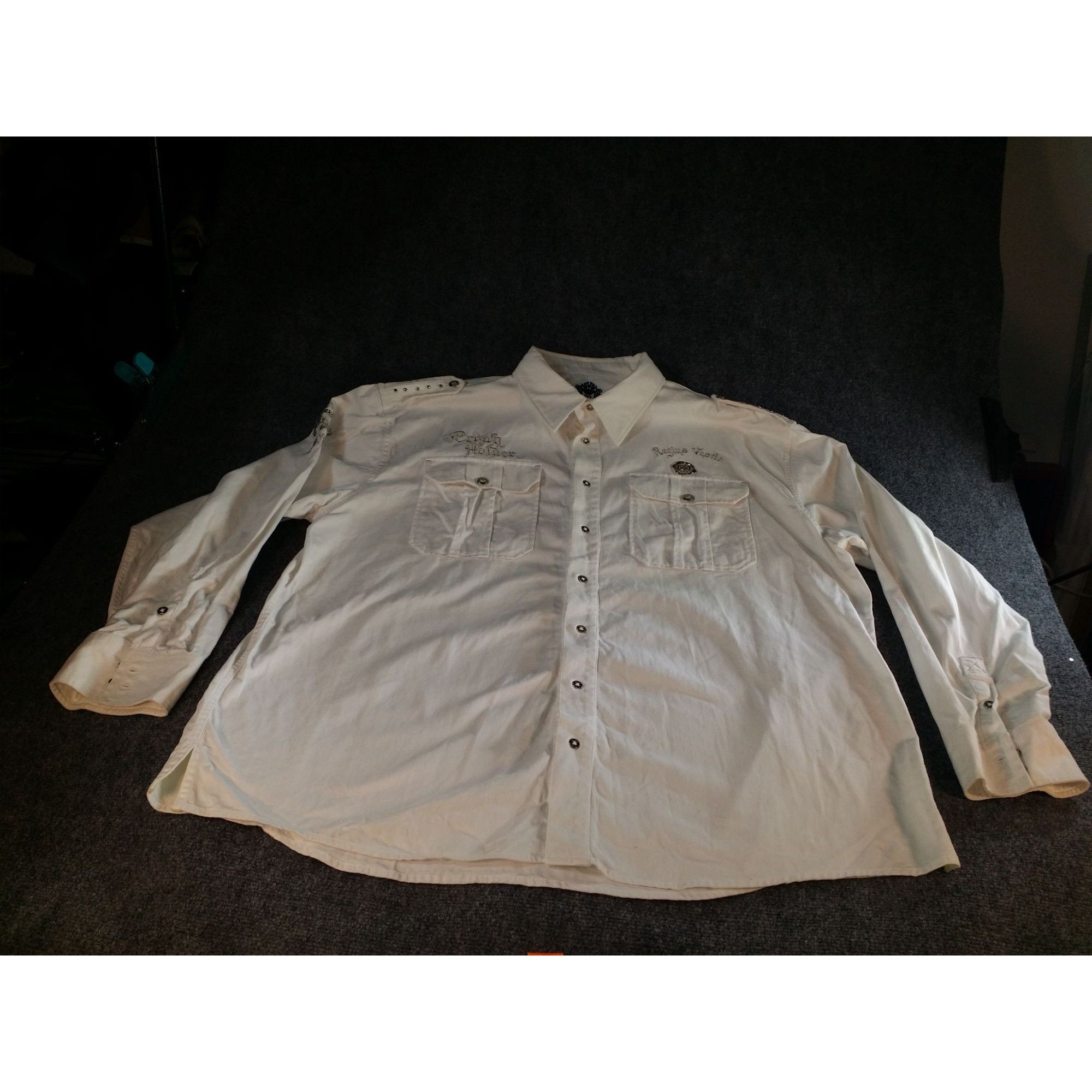 Other Crown Holder Button UP Shirt Men Sz 3XL White Rhinestone Emb Size US XXL / EU 58 / 5 - 1 Thumbnail
