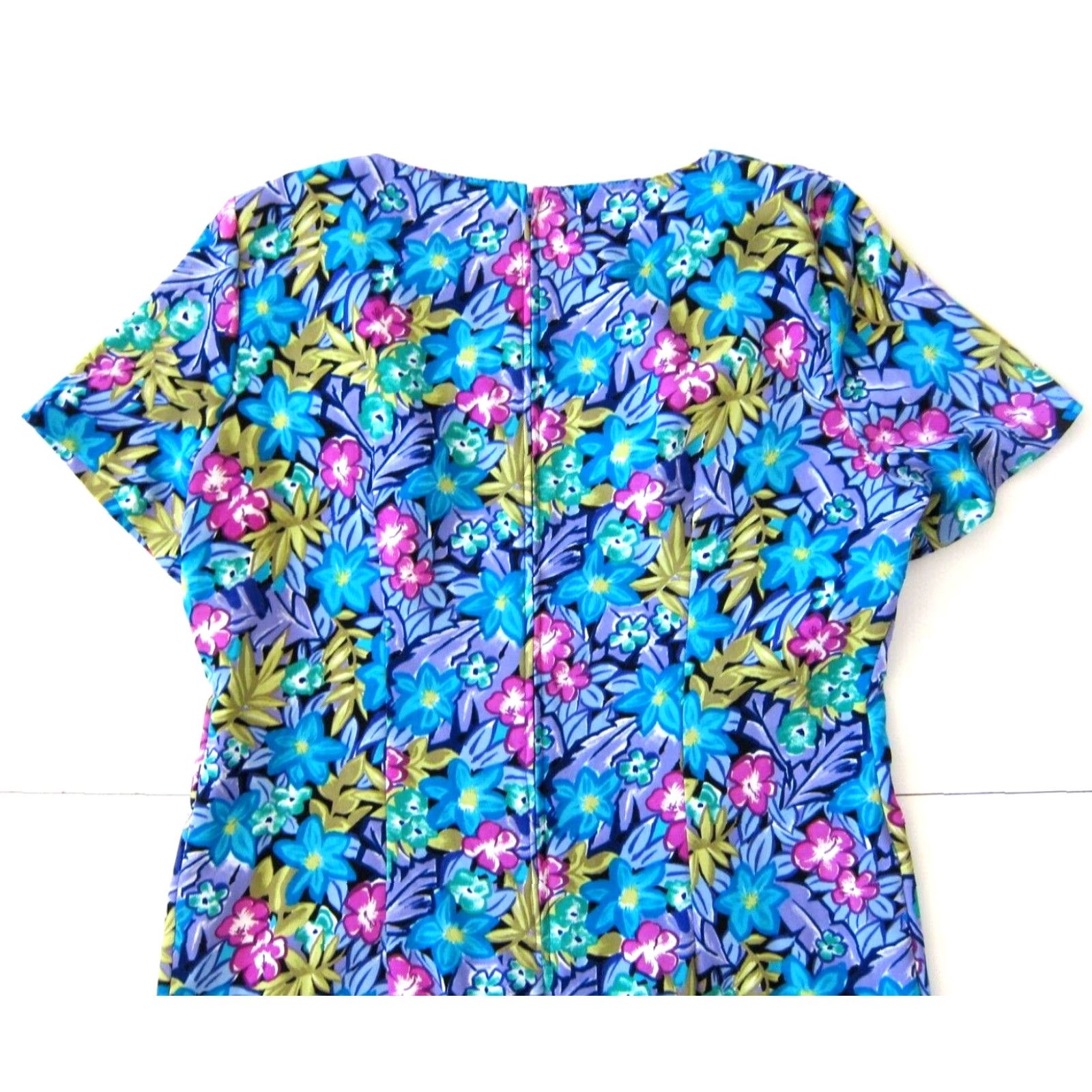 Lee VINTAGE Kathie Lee Collection Pink Floral Short Sleeve Tunic Dress 14 Green Blue Yellow Zipper Knee Length Casual Formals 90s? Size 36" / US 14 / IT 50 - 6 Thumbnail