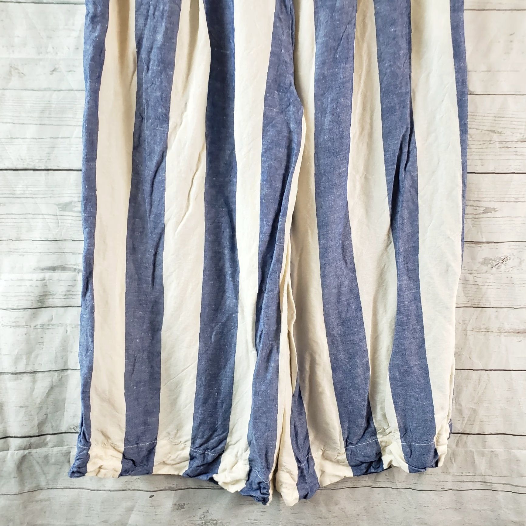 Madewell Madewell Womens Huston Pull On Crop Pants Sz S Blue White Stripe Linen Blend Shorts Cropped Wide-Leg Casual Size 28" / US 6 / IT 42 - 5 Thumbnail