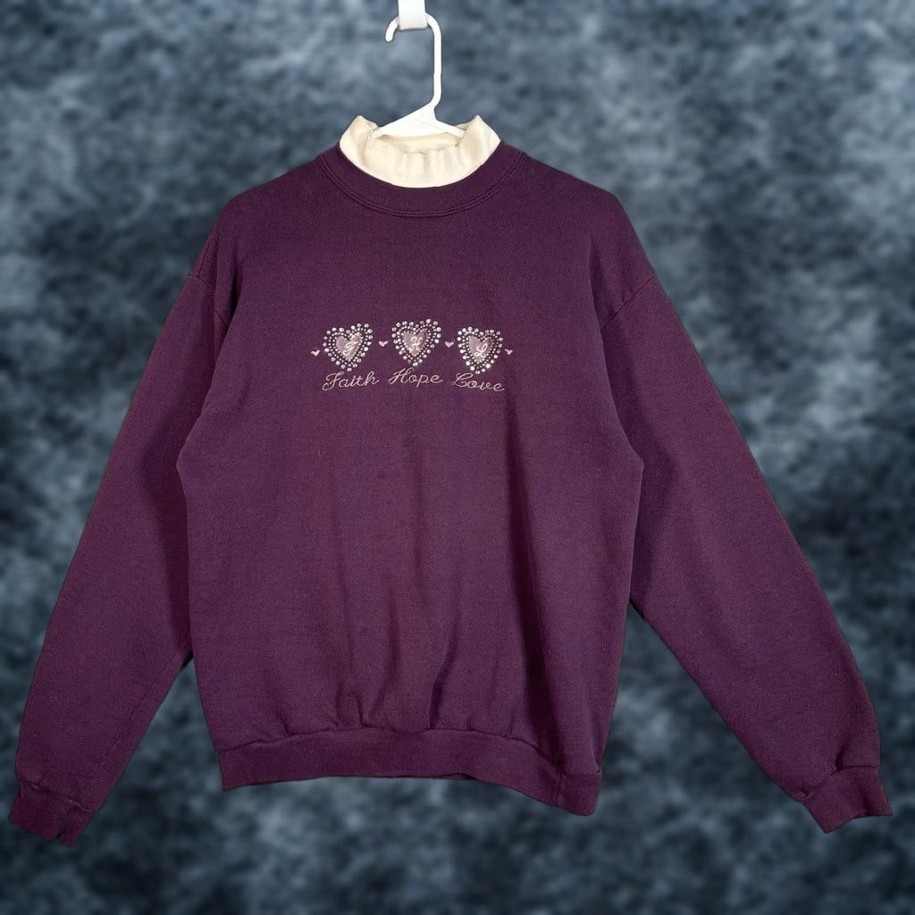 Vintage VINTAGE Decorated Originals Faith Hope Love Sweatshirt Womens Small Purple Size S / US 4 / IT 40 - 1 Thumbnail