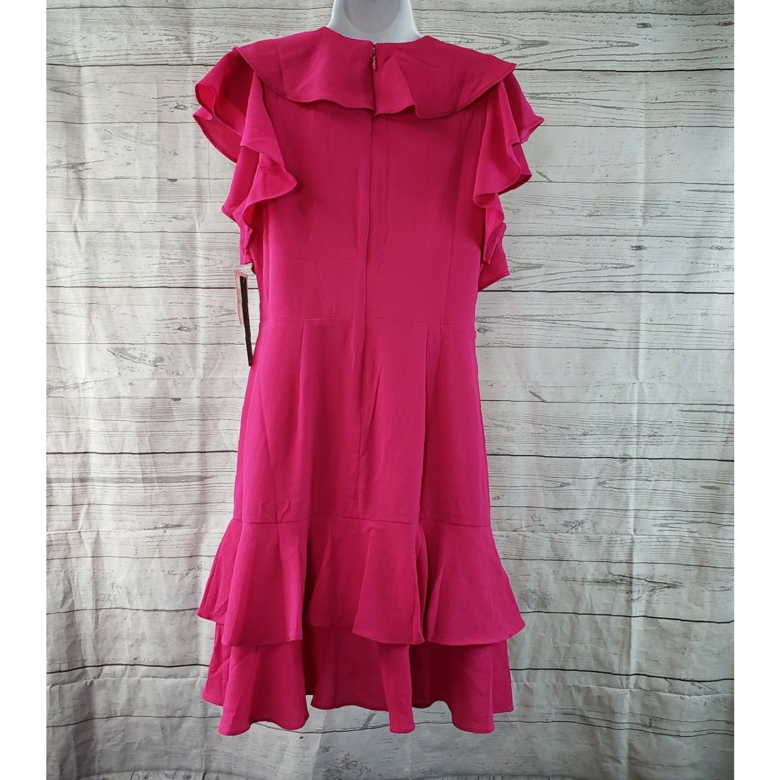 Nicole Miller Nicole Miller Studio Dress Womens Sz 8 Pink Ruffles V-Neck Flutter Sleeve Size M / US 6-8 / IT 42-44 - 4 Thumbnail