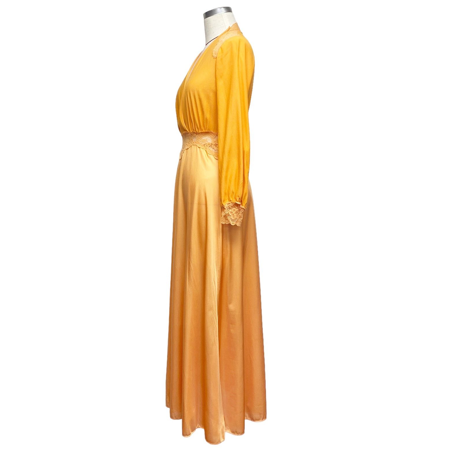 Vintage Vintage Orange Lace Detail Long Sleeve Maxi Slip Dress Size ONE SIZE - 2 Thumbnail