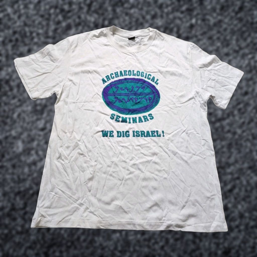Vintage Vintage TMAX Mens 2XL Short Sleeve Crew Neck T-Shirt White Archaeological Society Seminars We Dig Israel 90s Size US XXL / EU 58 / 5 - 1 Thumbnail
