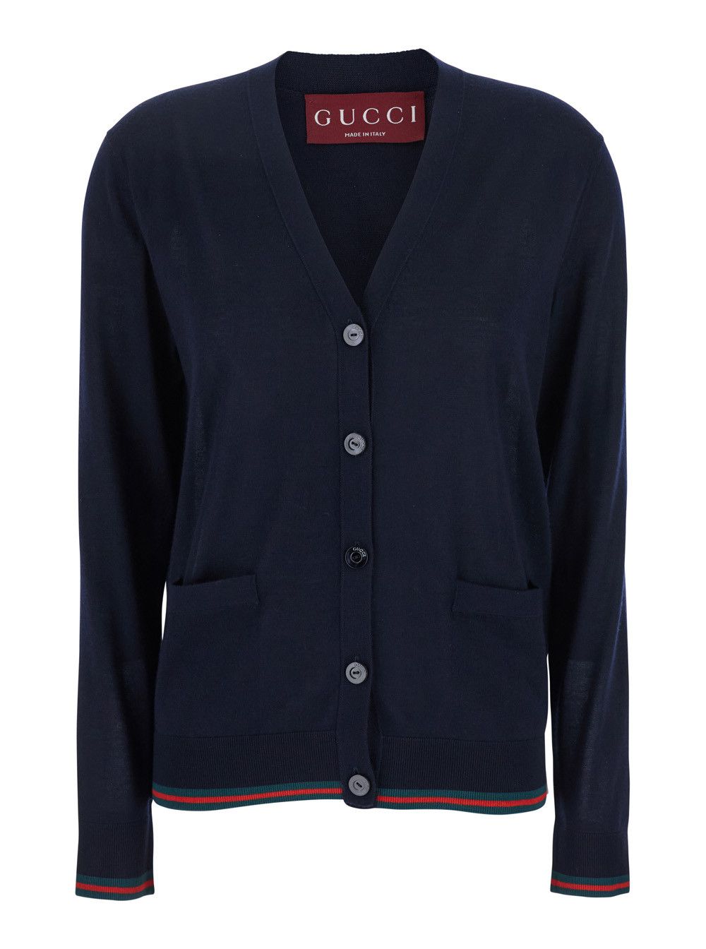 Gucci Blue Cardigan with Web Detail on the Edges in Cashmere and Silk Blend Woman Size XS / US 0-2 / IT 36-38 - 1 Thumbnail