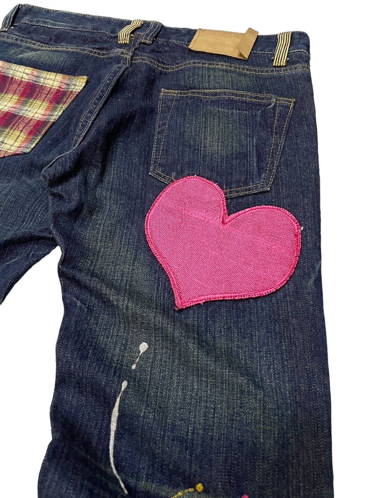 Point Loma Japan Patched Distressed Paint Splatter Jeans