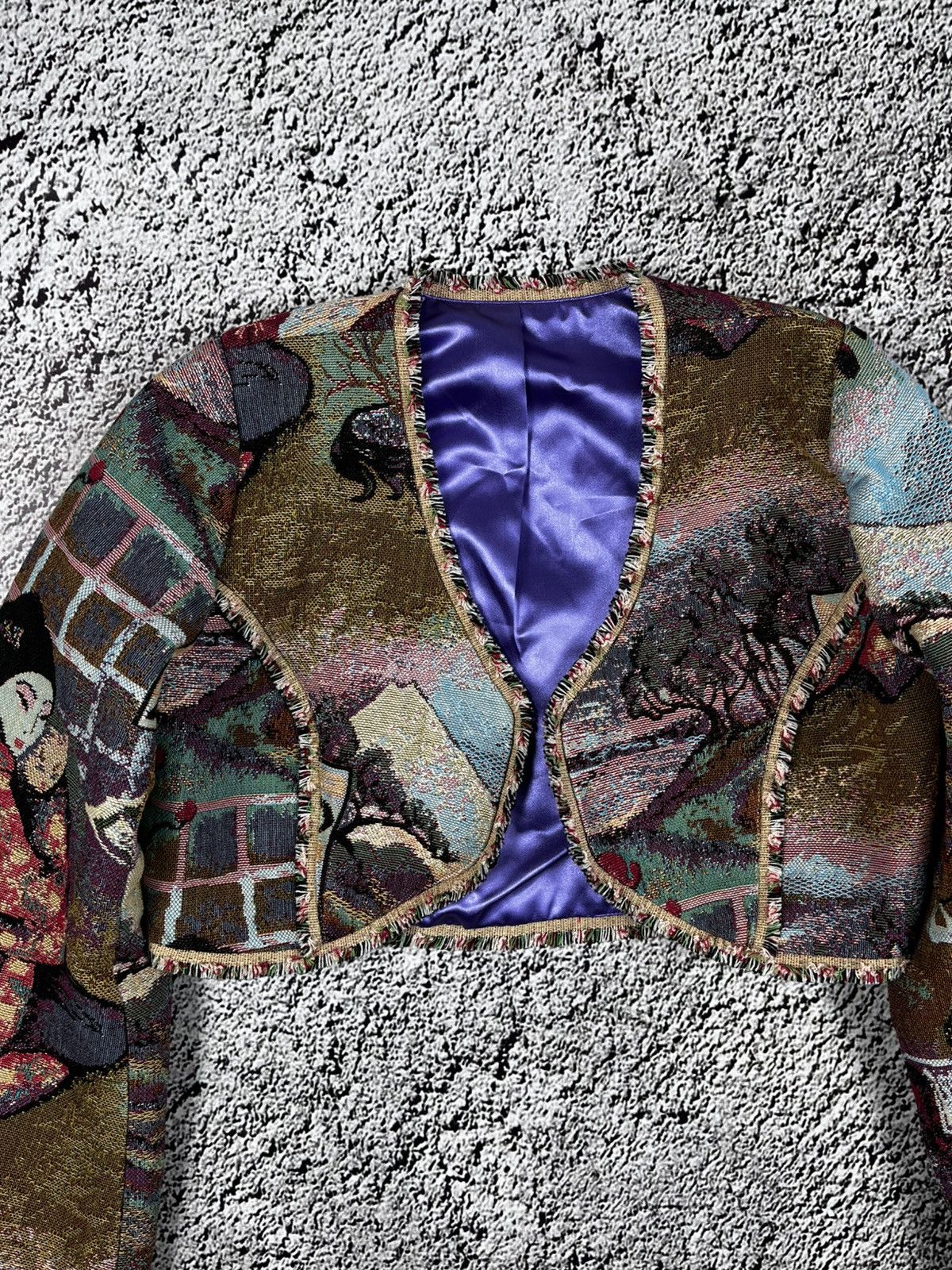 Handmade Vintage Japanese Geisha Tapestry Cropped Bolero Jacket Size S / US 4 / IT 40 - 9 Thumbnail