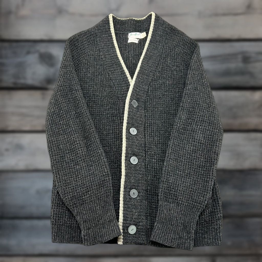 Vintage VINTAGE Green Hood Cardigan Sweater Mens M Green Wool Cardigan Waffle-Knit 60s Rockabilly 90s Mens Accessories Shirt? Size US M / EU 48-50 / 2 - 1 Thumbnail