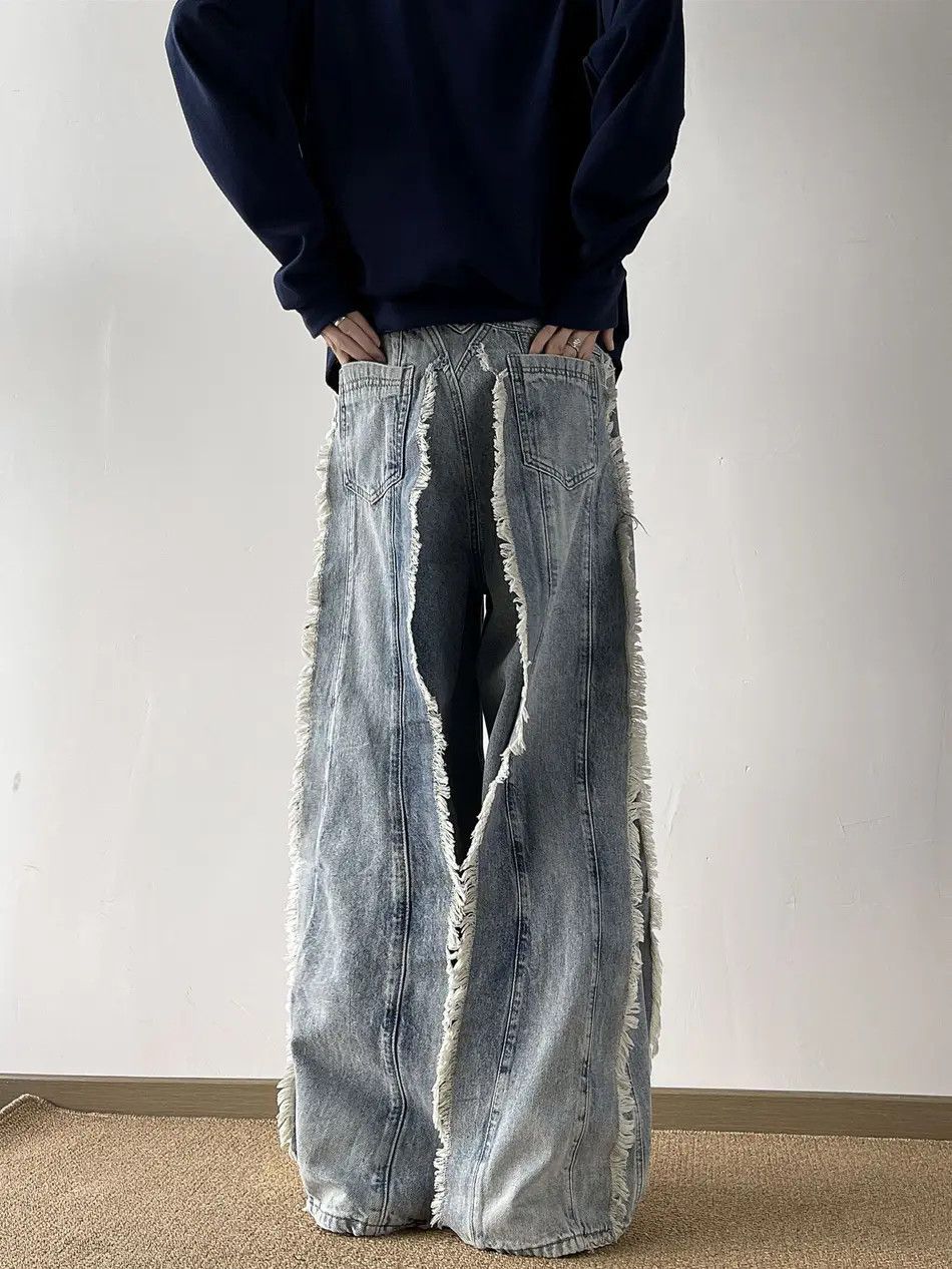 Japanese Brand × Jean Retro loose patchwork fringe jeans Size US 32 / EU 48 - 5 Thumbnail