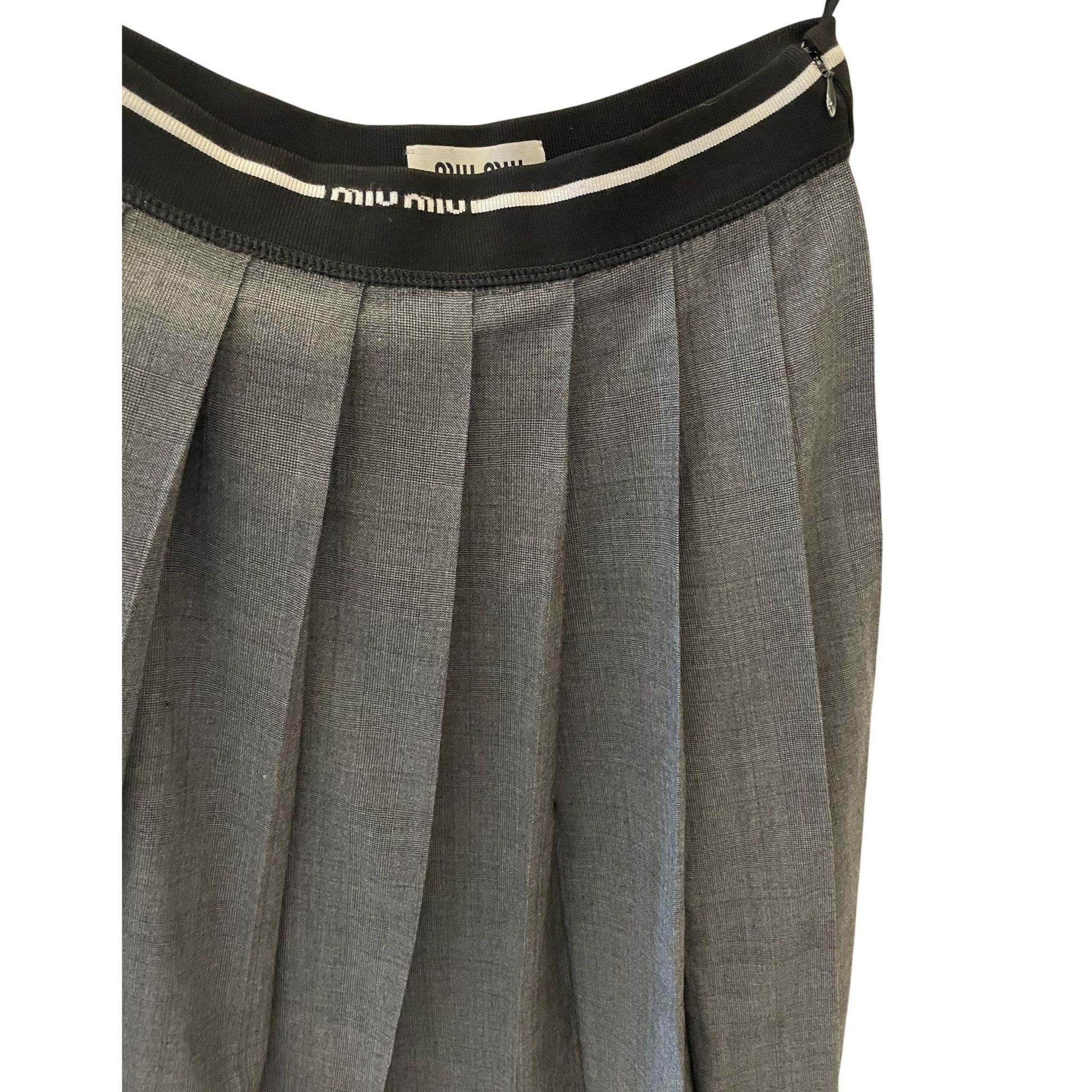 Miu Miu Miu Miu Womens Gray Pleated Mini Skirt With Elastic Waistban Size 38" / US 16 / IT 52 - 5 Thumbnail