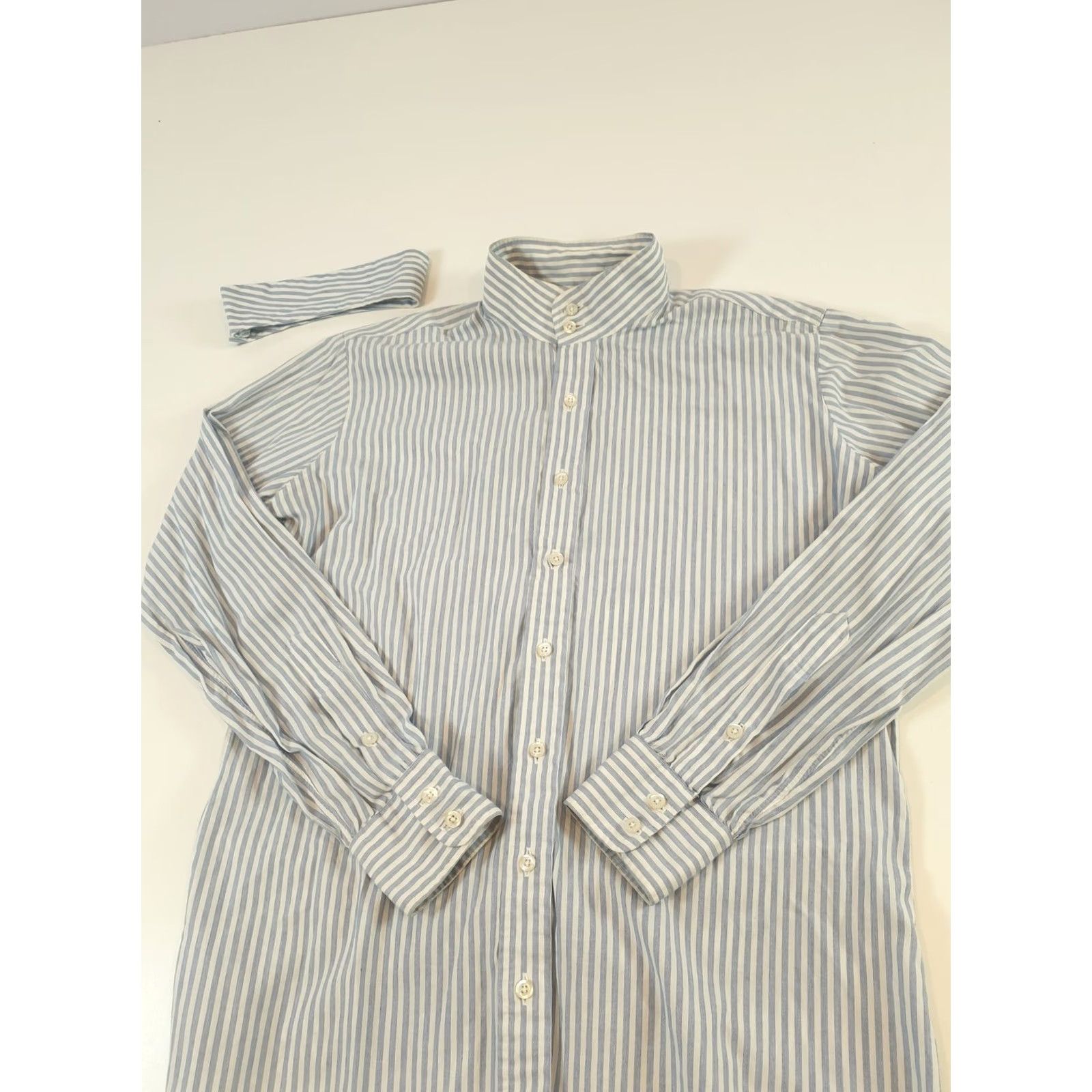 Vintage VINTAGE Essex Shirt Mens 40 Blue White Stripe Detachable Club Collar Dress 80s Size 40R - 3 Thumbnail