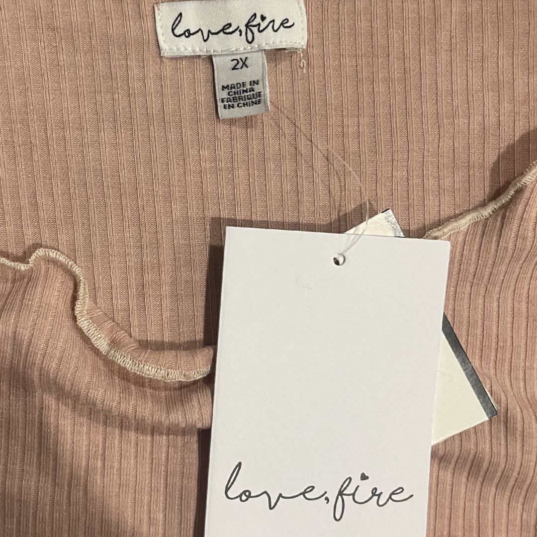 Other Love Fire Pedal Pink Ribbed Long Sleeve Top Ruffle Trim NWT Size XXL / US 16-18 / IT 52-54 - 3 Thumbnail