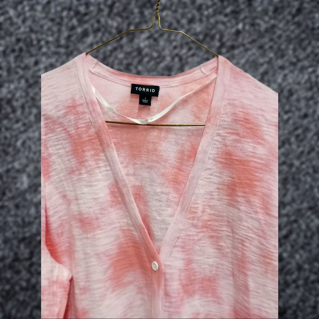 Torrid Torrid Cardigan Womens Size 1X Pink Tie Die BOHO Button Front Longline Casual - Vibrant Wear Size XL / US 12-14 / IT 48-50 - 1 Thumbnail