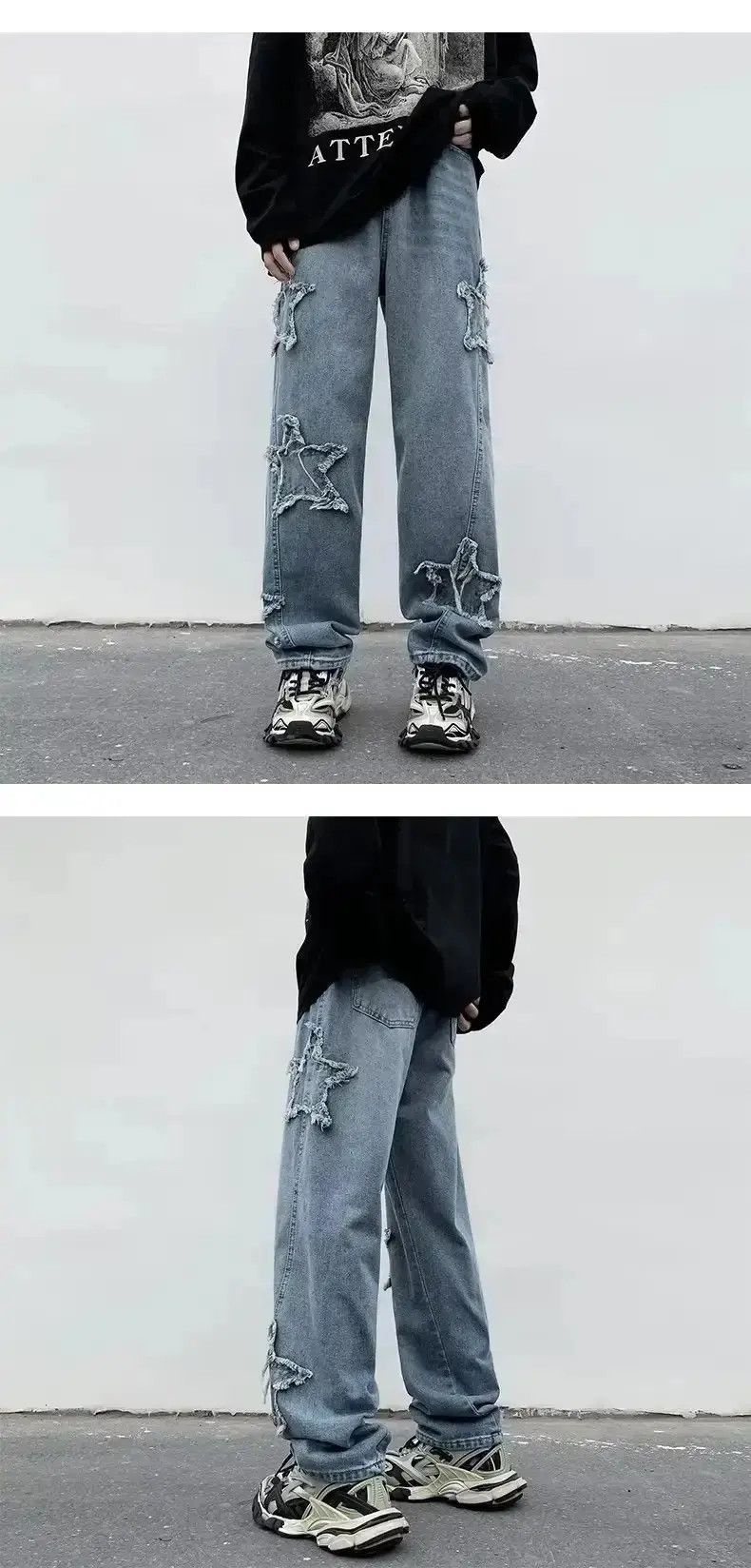 Japanese Brand baggy men's jeans stars embroidery Y2K hip-hop trousers Size US 32 / EU 48 - 2 Thumbnail