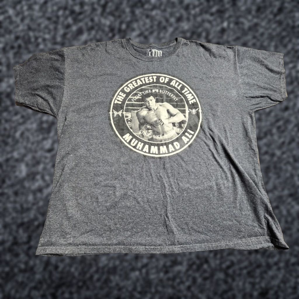 Vintage Ali Mens T-Shirt 3XL Gray Cotton Short Sleeve Round Neck Muhammad Ali Float Like A Butterfly Sting Like A Bee Boxing Mens Shirt 3XL Size US XXL / EU 58 / 5 - 1 Thumbnail