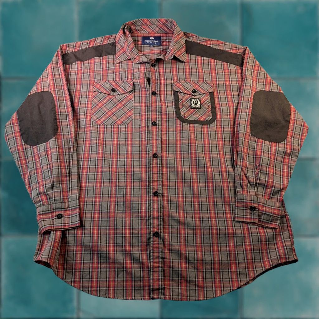 Rocawear Rocawear Classic Button-Up Shirt Multicolor Plaid 4XBig & Tall Mens Long Sleeve Collared Elbow Patches Pockets Hip Hop Casual Shirt Size US XXL / EU 58 / 5 - 1 Thumbnail