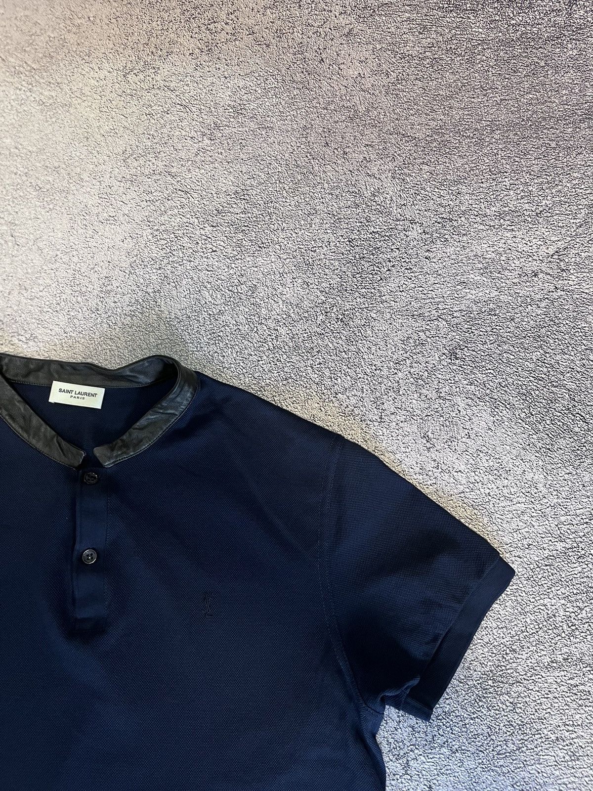 Saint Laurent Paris Saint Laurent Mens T - Shirt Polo Leather Collar Blue Size US L / EU 52-54 / 3 - 2 Thumbnail