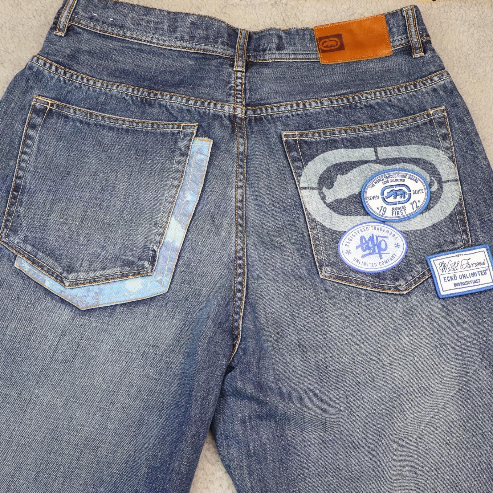 Ecko Unltd Jeans Men W34 L43 I30 Blue Baggy JNCO Wide vtg