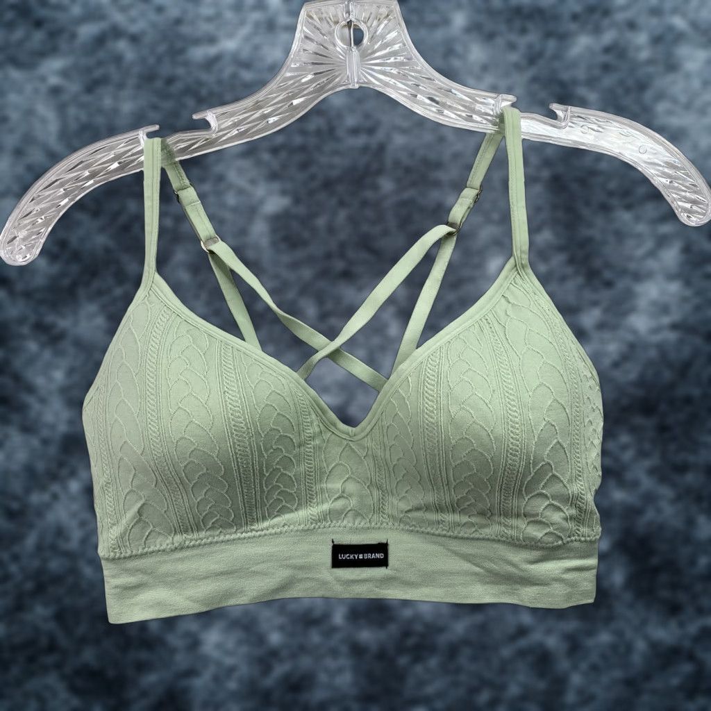 Lucky Brand Lucky Brand Bralette Shirt Women M Seamless Wireless Crisscross Back Textured Sage Green Size ONE SIZE - 1 Thumbnail