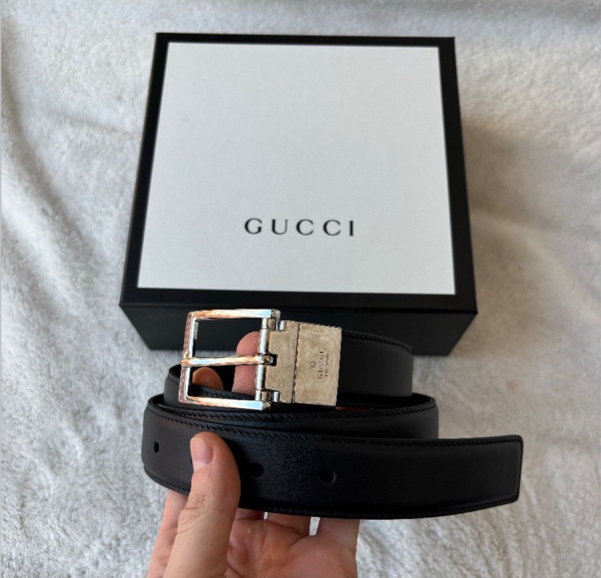 Gucci Gucci Black/Silver Leather Belt Size 46 - 1 Thumbnail