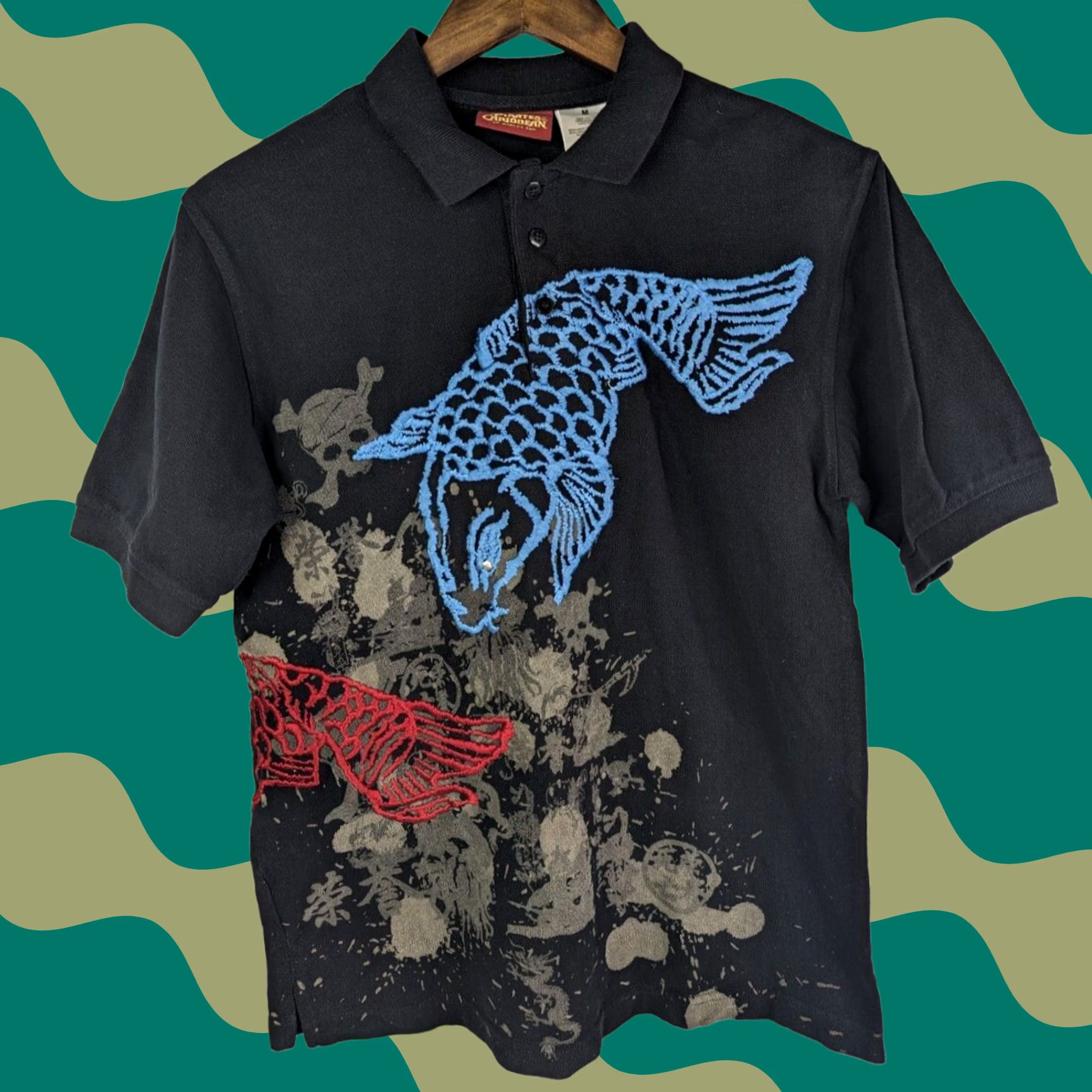 Disney Disney Parks Authentic Polo Black Embroidered Koi Fish Pirates of the Caribbean Polo Men M Short Sleeve Button-Down Collar Cotton Shirt Size US M / EU 48-50 / 2 - 1 Thumbnail