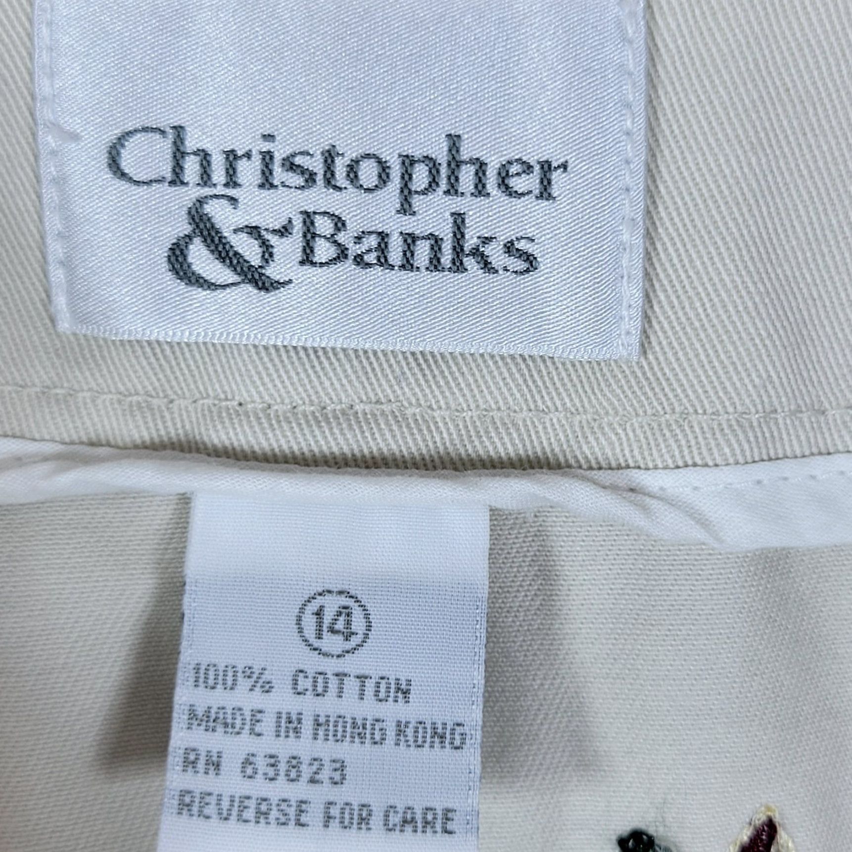 Vintage Christopher Banks Womens Mini Skirt Embroidered Beige Size 14 Front Zip Mid Rise Casual Cute 14 Womens Skirt Size 36" / US 14 / IT 50 - 8 Thumbnail