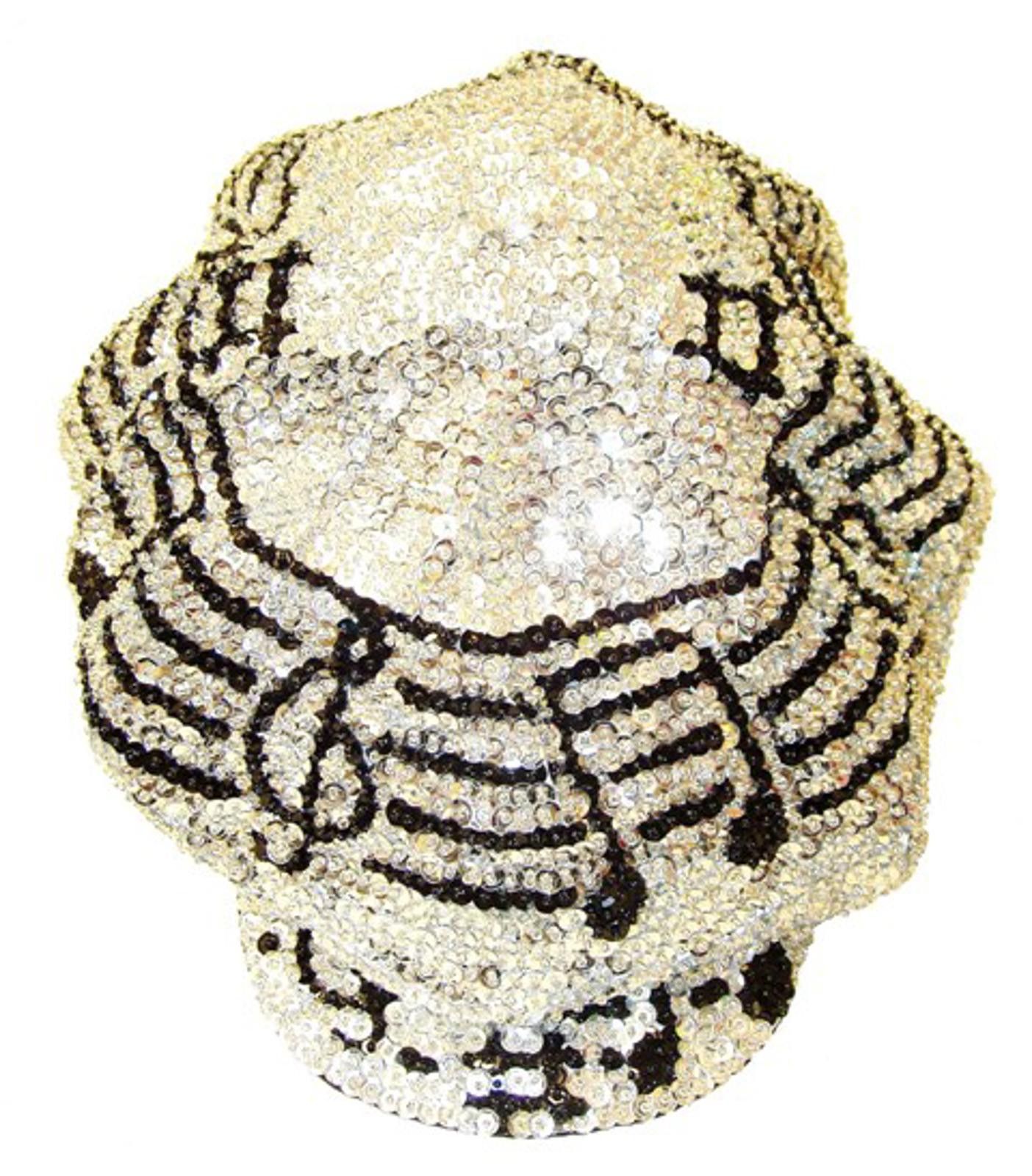 Designer Sequin Beaded Brando Cap Sliver w/ Black Music notes Size ONE SIZE - 1 Preview