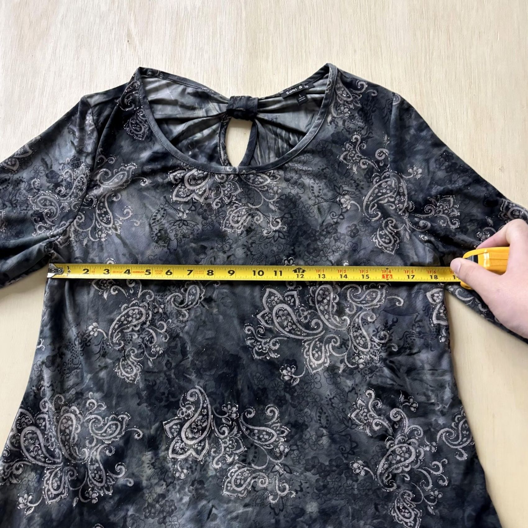 Vintage Sami & Jo Blouse Womens Large Gray Paisley Scoop Neck 3/4 Sleeve Stretch Top Size L / US 10 / IT 46 - 3 Thumbnail