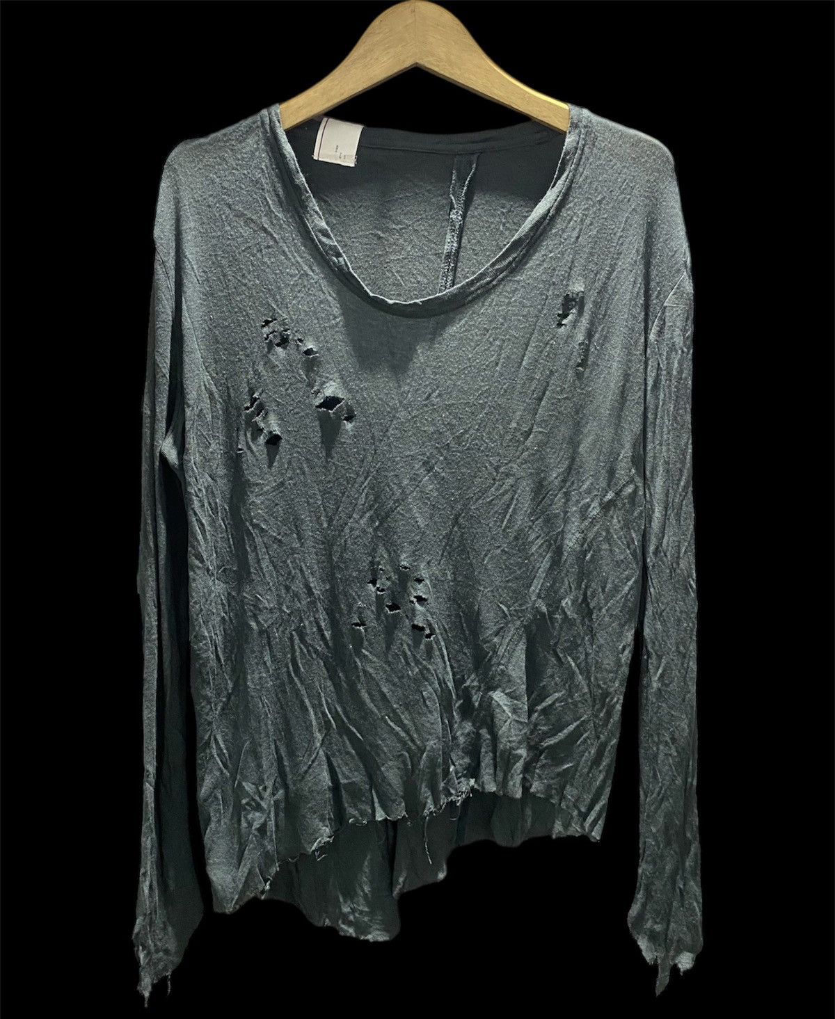 Pre-owned 14th Addiction X Kmrii Japanese Codes Combine Asymmetric Distressed Cut Out In Dark Green