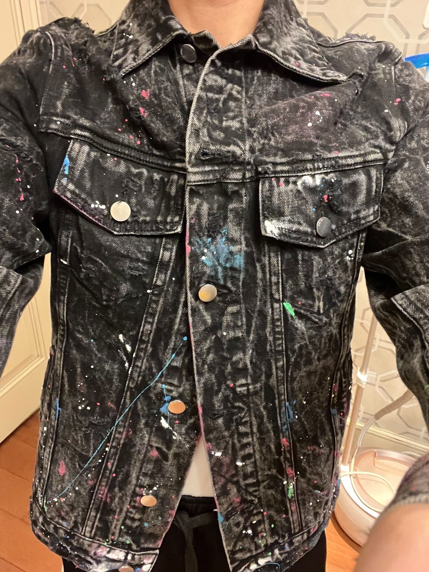 Amiri Amiri Black Spray Paint Distressed Denim Jacket Size US S / EU 44-46 / 1 - 1 Thumbnail