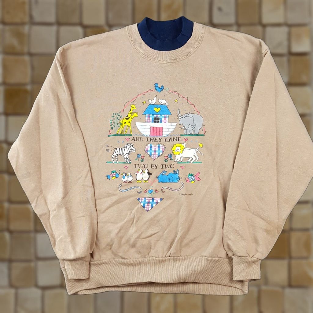 Vintage VINTAGE Mary Sue Taylor Sweatshirt Shirt M Men Beige 90s Jesus Religious Noah's Ark Animals Pullover Crewneck Sweatshirt Size US M / EU 48-50 / 2 - 1 Thumbnail