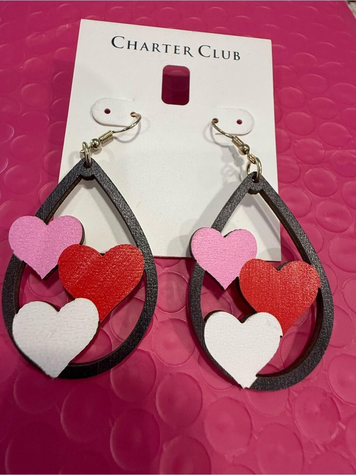 Charter Club Charter Club dangle heart earring lightweight wood colorful Size ONE SIZE - 2 Thumbnail