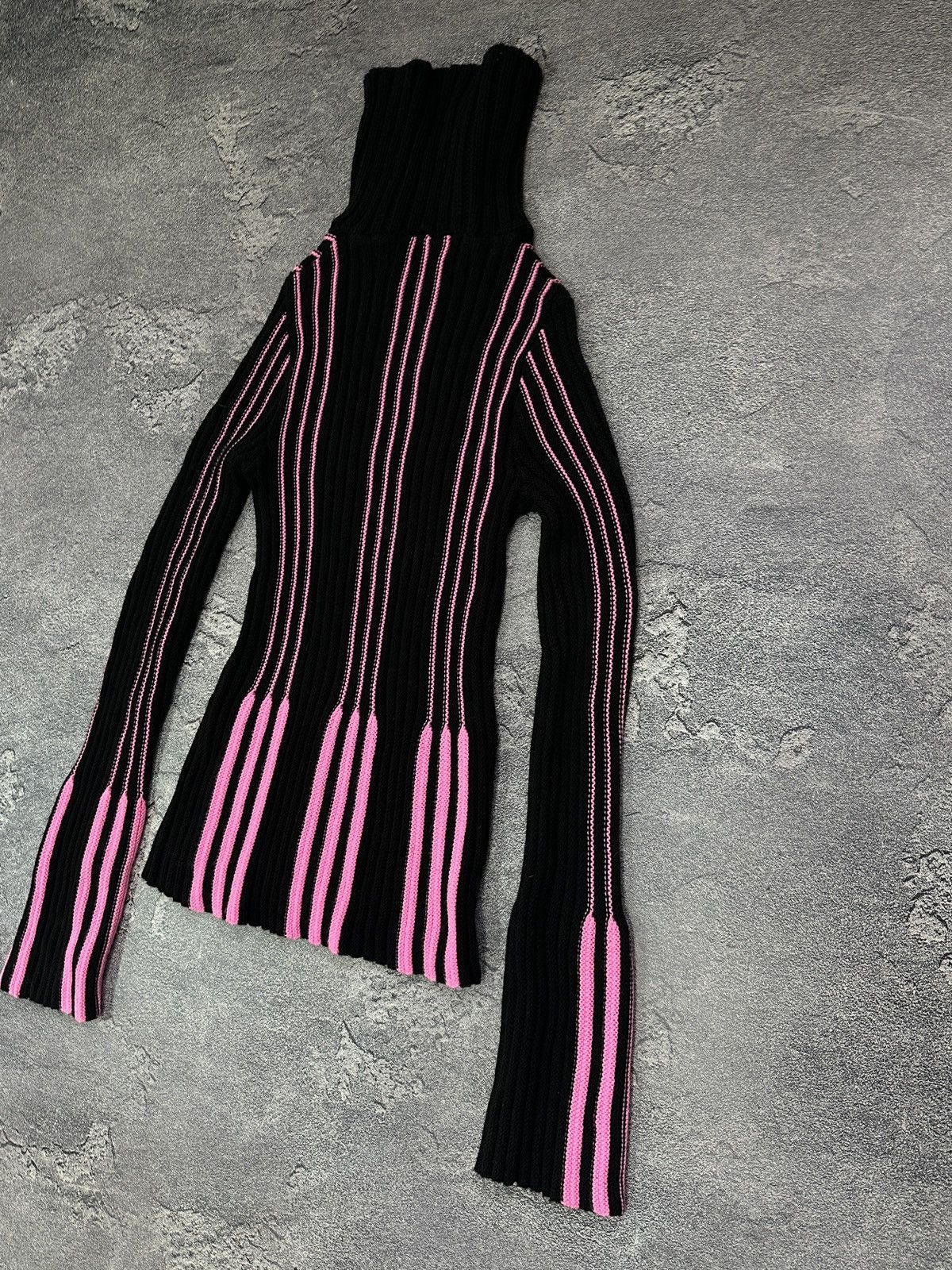 Vintage Y2K Cyber Goth Striped Turtleneck Sweater Ribbed Knit Grunge Size S / US 4 / IT 40 - 3 Thumbnail