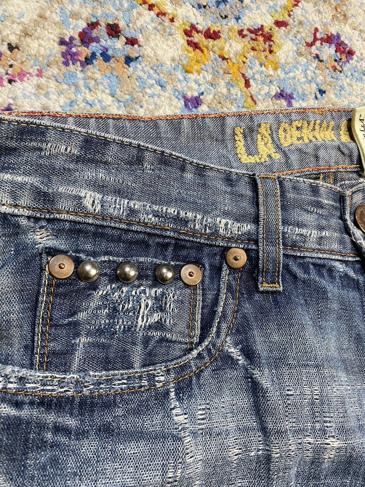 Other LA Denim Atelier Studs Ripped Flared Boot Cut Jeans Size US 30 / EU 46 - 13 Thumbnail