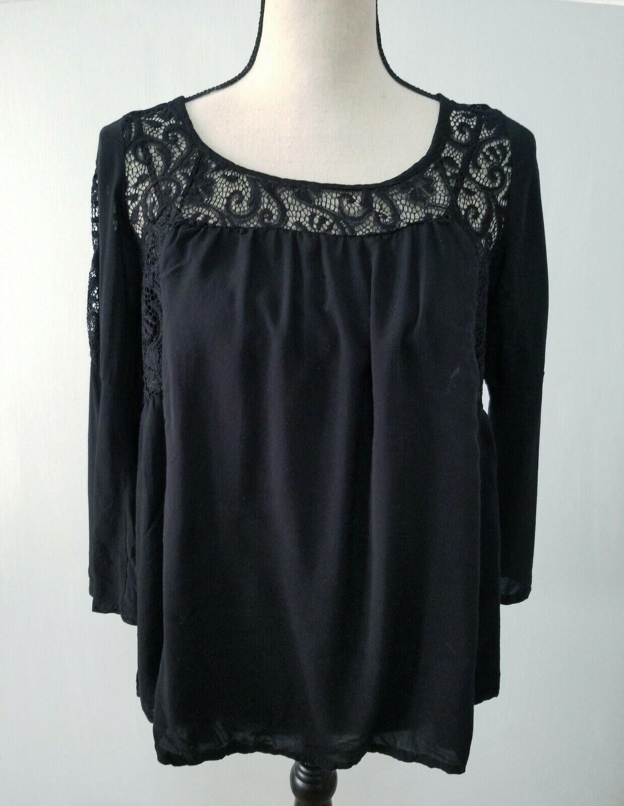 Designer Jodifl Top Medium Black Lace Cut Outs 3/4 Sleeve Open Back Size M / US 6-8 / IT 42-44 - 1 Thumbnail
