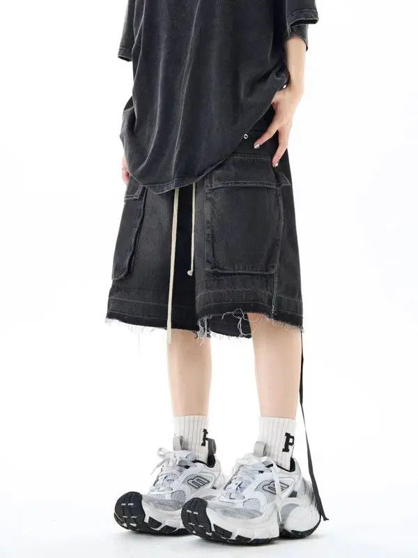 VIBE Vintage High Street Hip Hop Wide Leg Denim Shorts Size US 32 / EU 48 - 2 Thumbnail