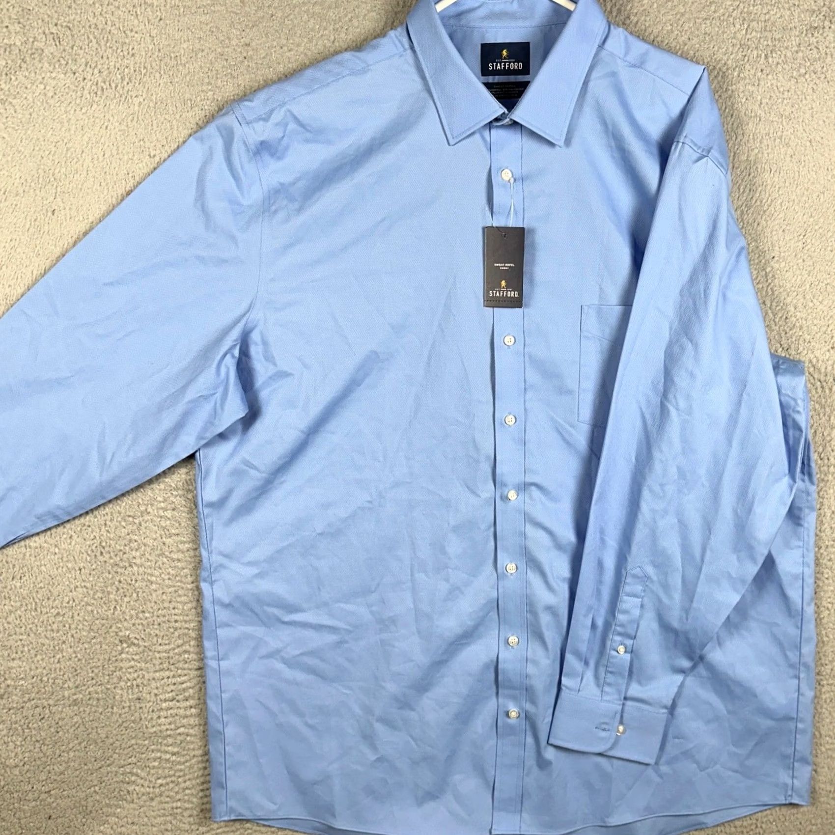 Stafford VINTAGE Stafford Shirt Mens 2XLT Tall Blue Dress Shirt Sleeve Long Sleeve Button-Front Stretch Moisture Wicking Pockets 18.5 Neck 18-18.5 36-37 2XLT Size 48R - 2 Thumbnail