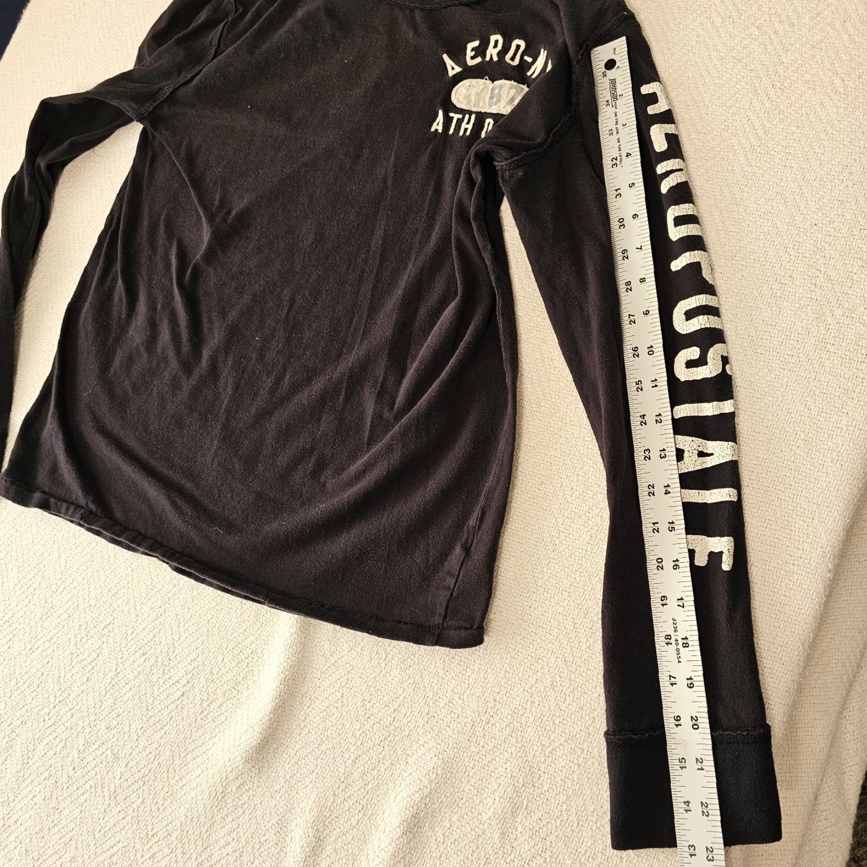 Vintage Aéropostale Shirt Mens S Black Aero 87 Logo Print Long Sleeve 100% Cotton Crew Neck T-Shirt Man 90s USA Band Aerosmith Logo Size US S / EU 44-46 / 1 - 7 Thumbnail