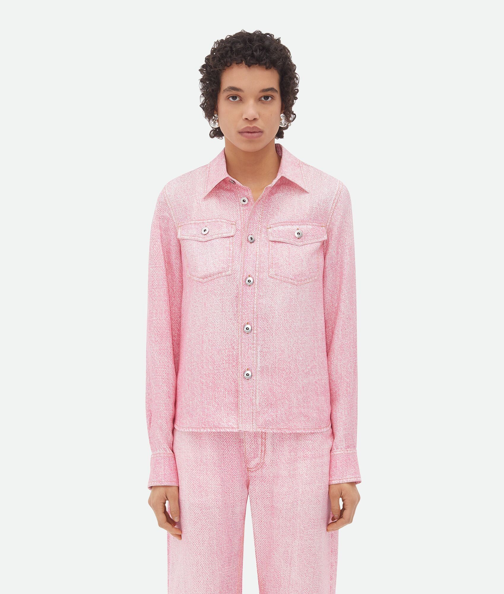 Bottega Veneta o1n1vont1225 Printed Denim Viscose Shirt in Pink Size XS / US 0-2 / IT 36-38 - 1 Thumbnail