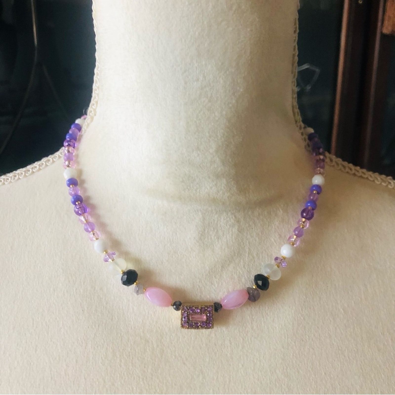 Handmade Handcrafted opal amethyst moon glow crystal beaded necklace Size ONE SIZE - 2 Thumbnail