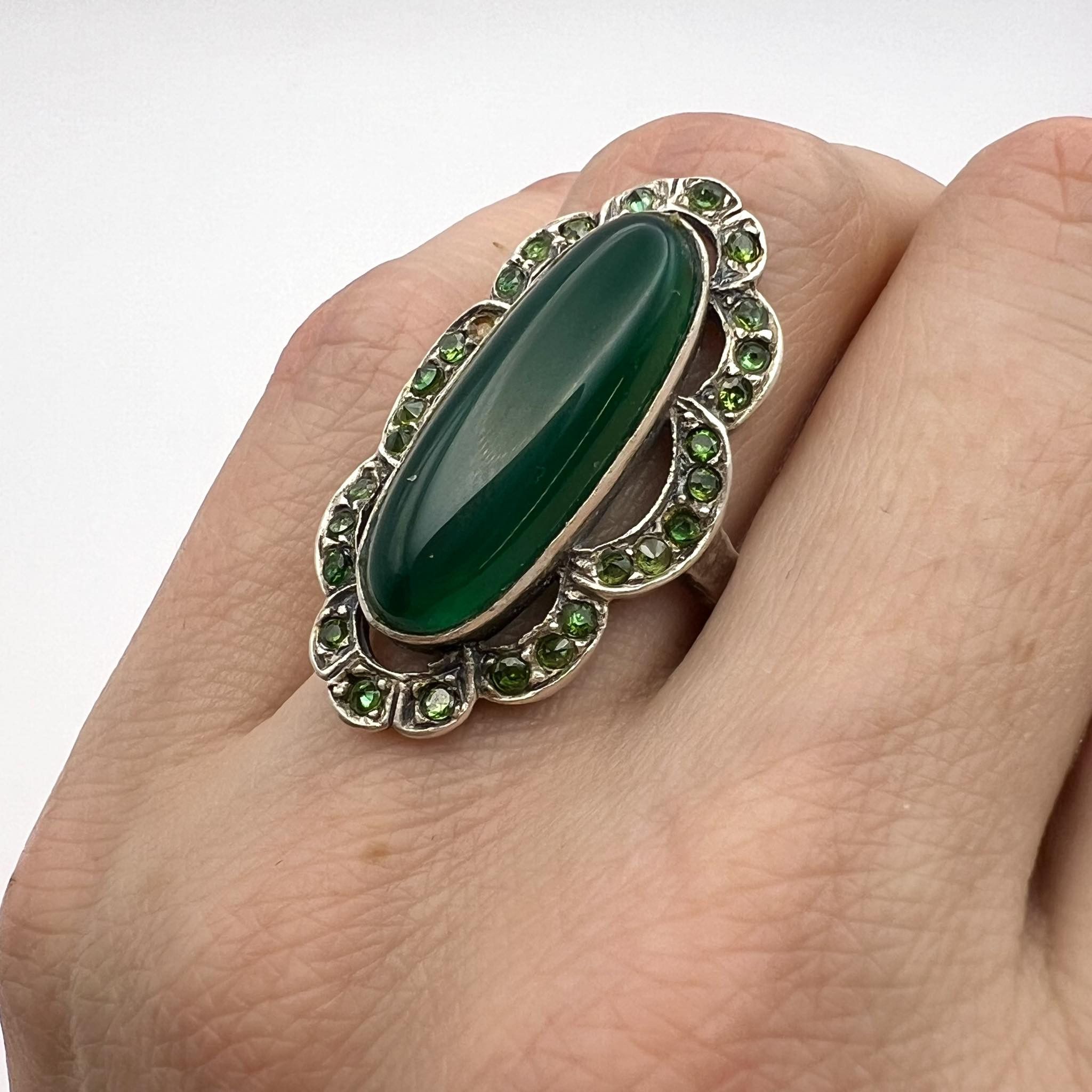 Vintage Vintage Sterling Silver 925 Ring Green Stone Size 6 Marked Size ONE SIZE - 4 Thumbnail