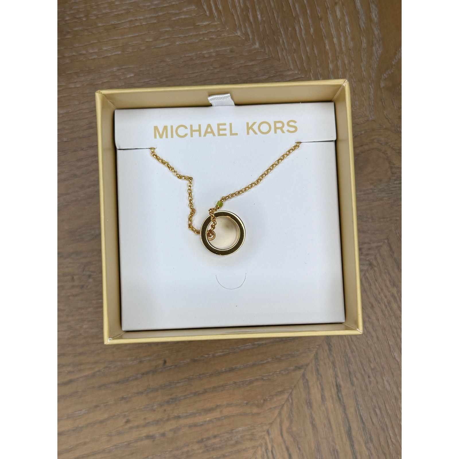 Michael Kors Michael Kors Gold Tone Barrel Pendant Necklace Crystal Logo Size ONE SIZE - 2 Thumbnail