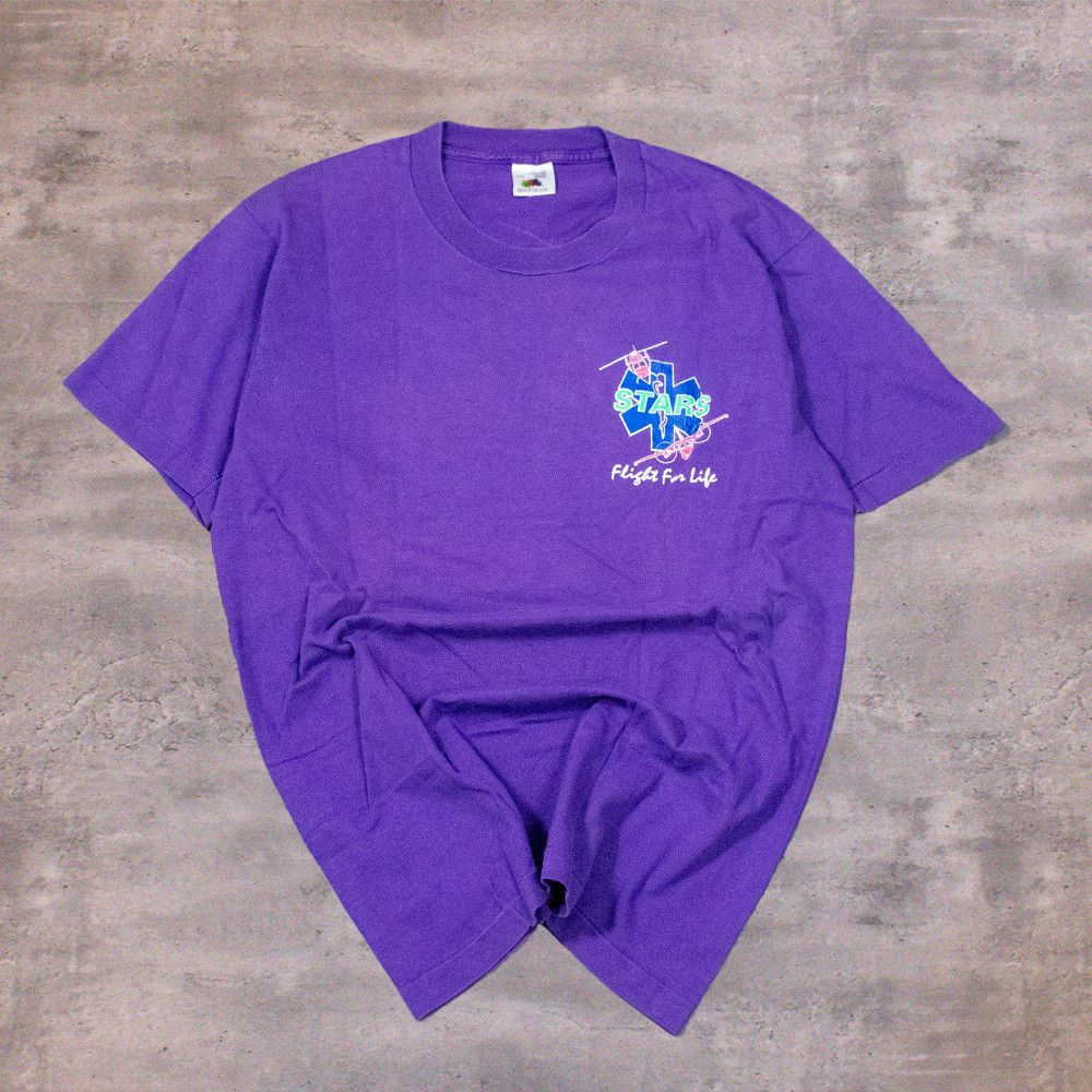 Vintage Vintage 1990s Stars Flight For Life Single Stitch Purple Tee Size US M / EU 48-50 / 2 - 2 Thumbnail